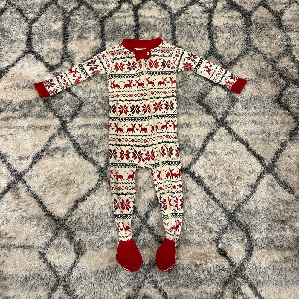 Burt's Bees Baby Holiday/Christmas Fair Isle Patterned Onesie Footie Pajamas